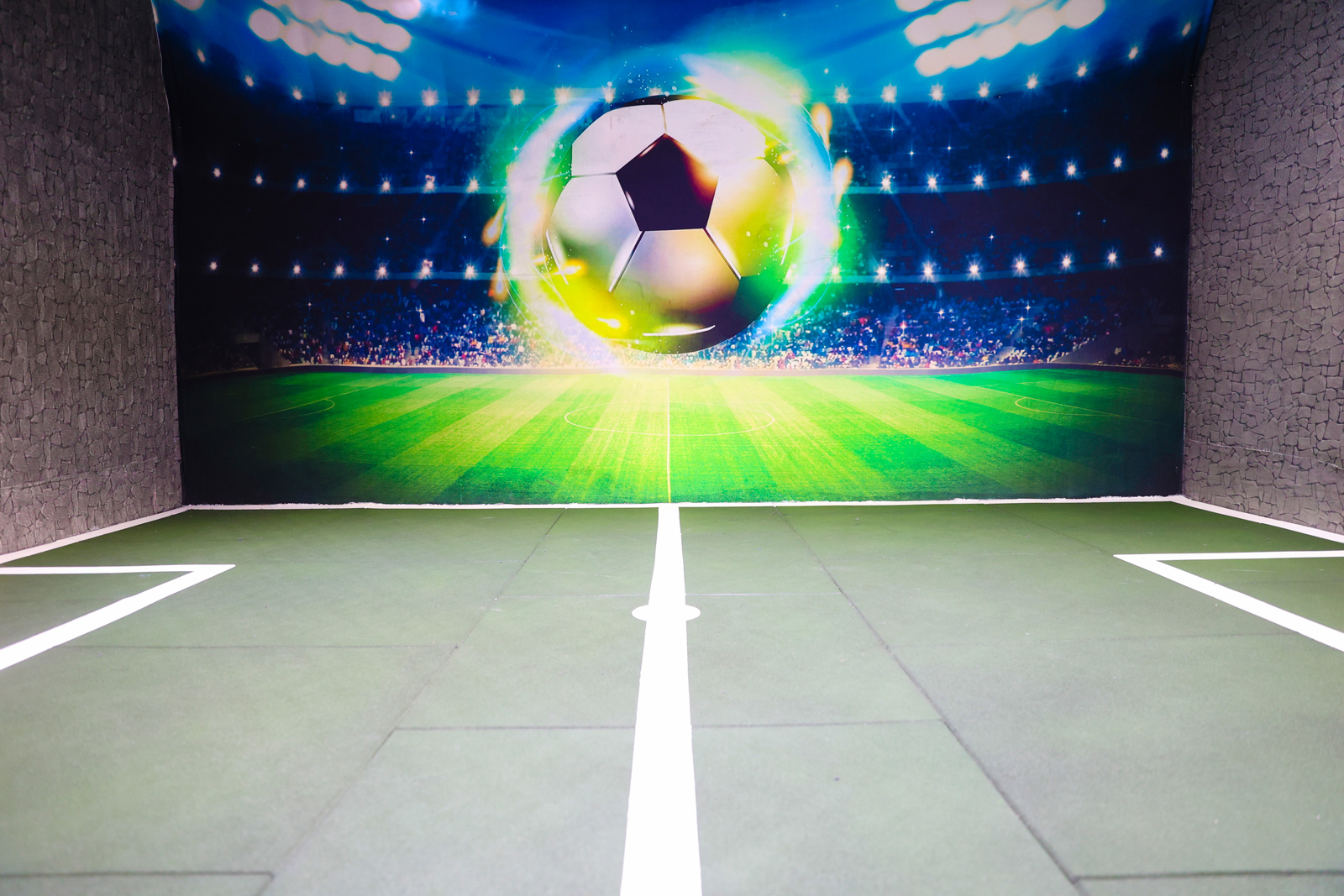 Quadra temática de futebol — visão frontal